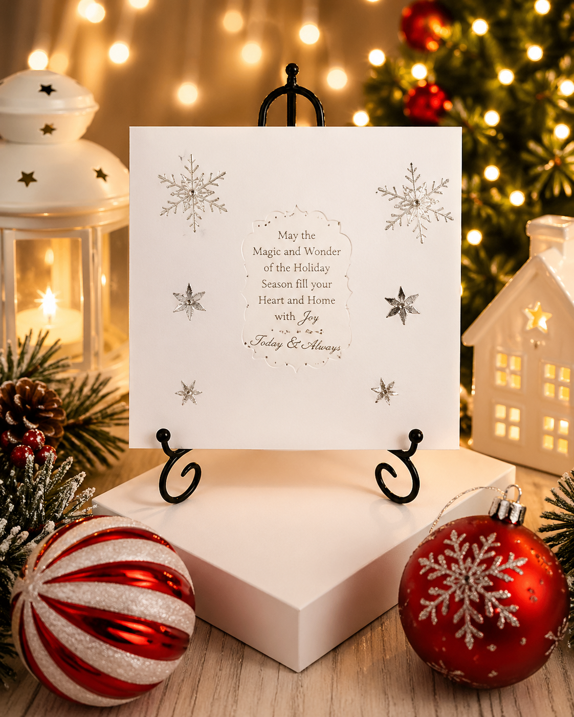 Personalised 3D Luxury Boxed Christmas Card | O Holy Night Snowflake Baubles | Any Relation | Handmade 8x8