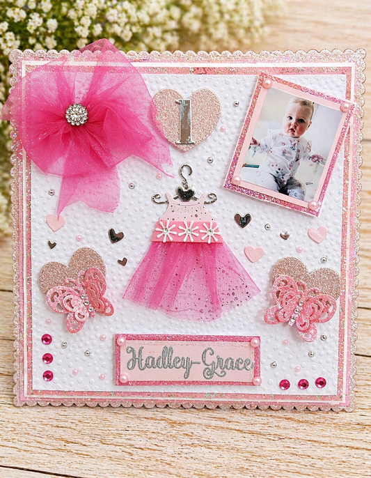 Personalised 3D Luxury Boxed 1st Birthday Card | Tutu Dress Photo Bow | Daughter Granddaughter Niece | Name & Photo | 8x8
