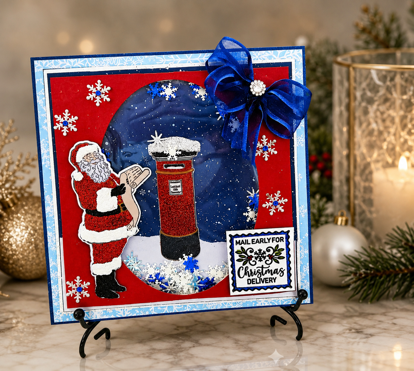 Personalised 3D Luxury Boxed Christmas Shaker Card | Santa Post Box Snow Globe | Any Relation | Handmade 8x8