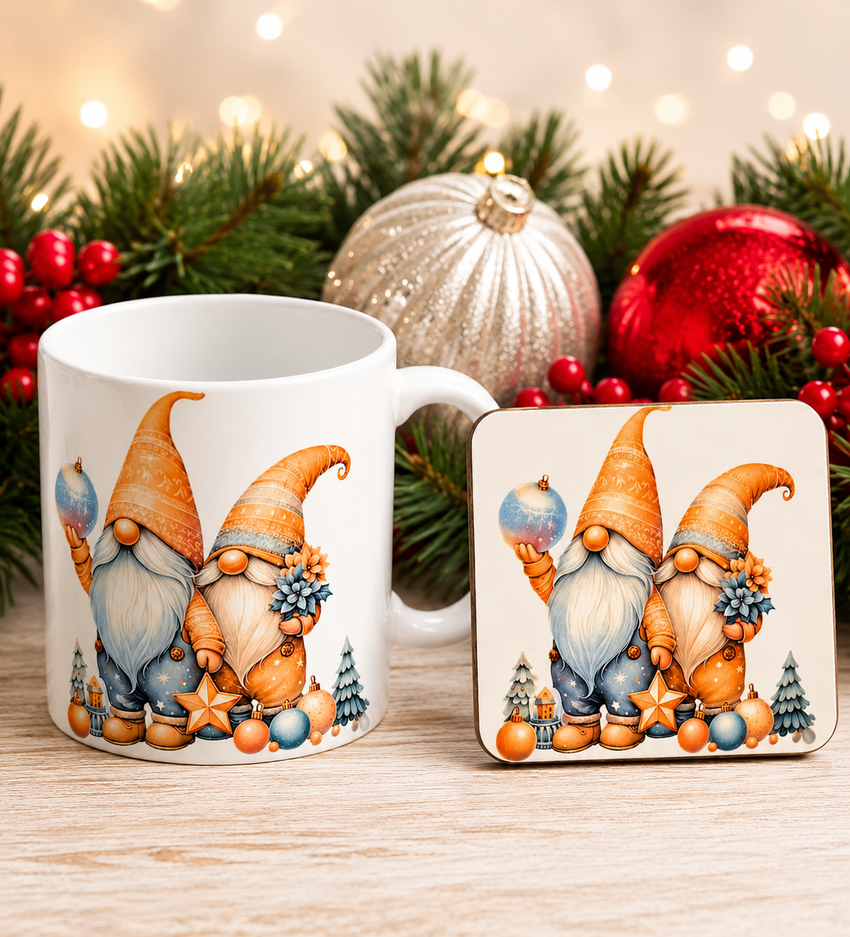🎅 Personalised Christmas Gnome Mug & Coaster Set