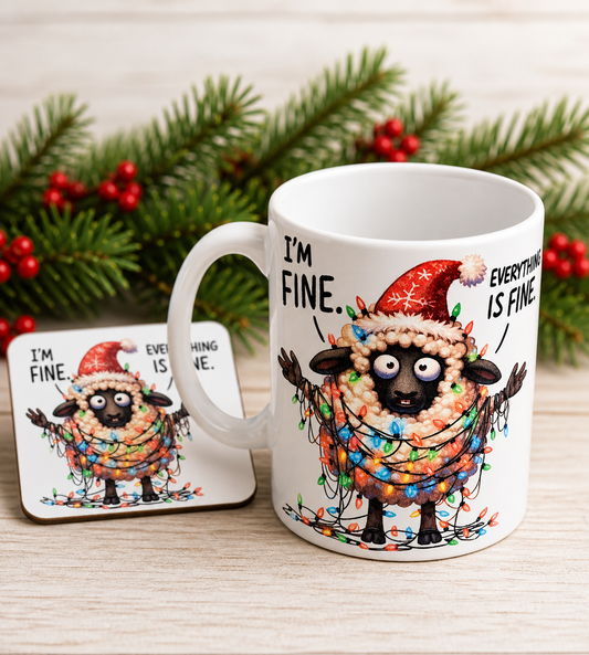 Personalised Xmas Sheep 11oz Mug with Coaster