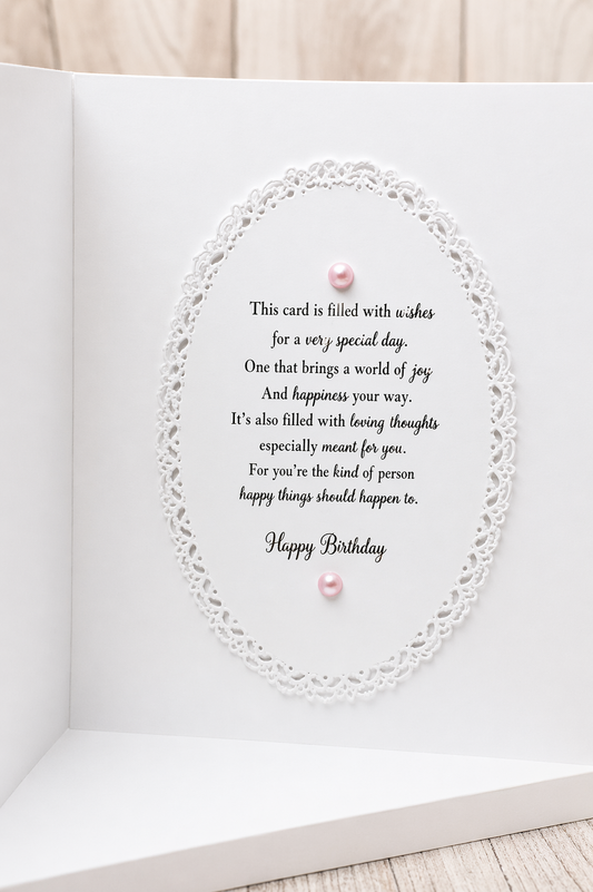 Luxury 3D Handmade Boxed Birthday Card | Blush Pink Floral Blooms Silver Glitter Leaves | Happy Birthday | Wife Sister Friend | 8x8