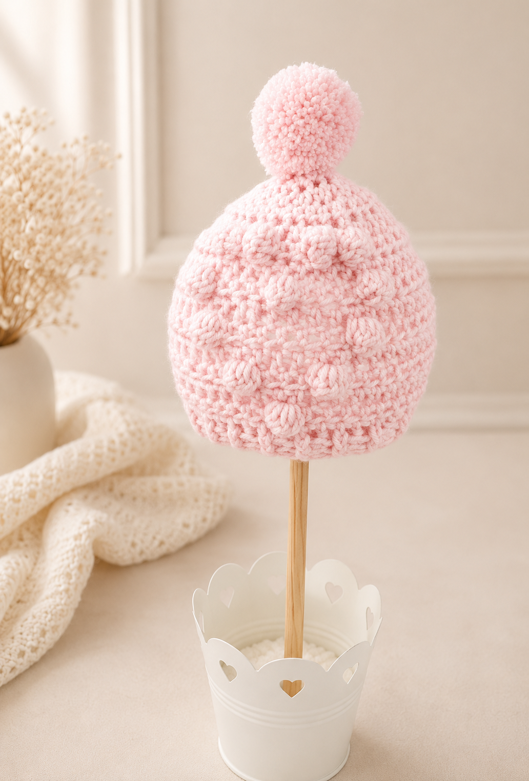 Handmade Crochet Heart Tunic with Booties and Hat