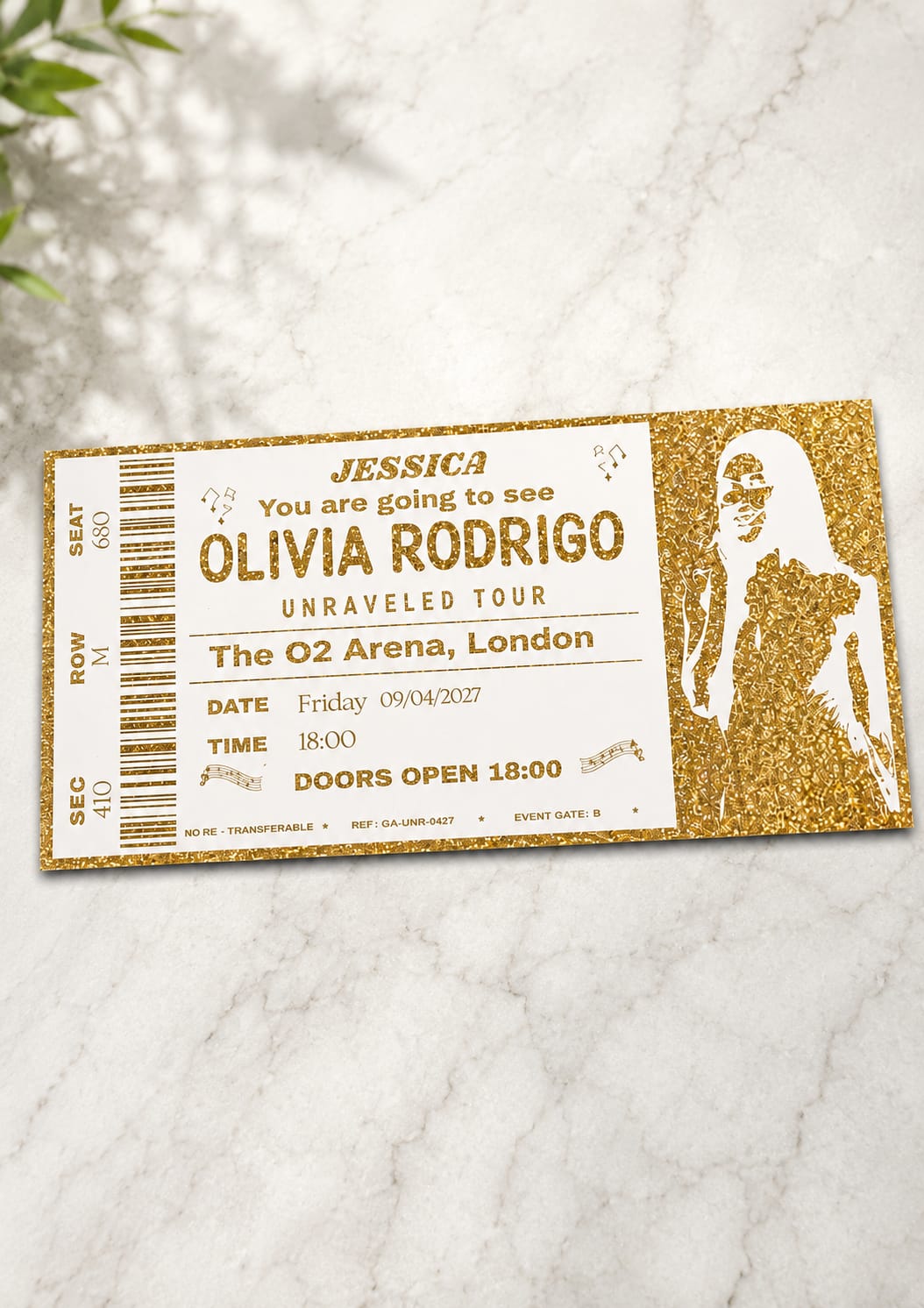 Personalised Foiled Concert Venue Surprise Ticket