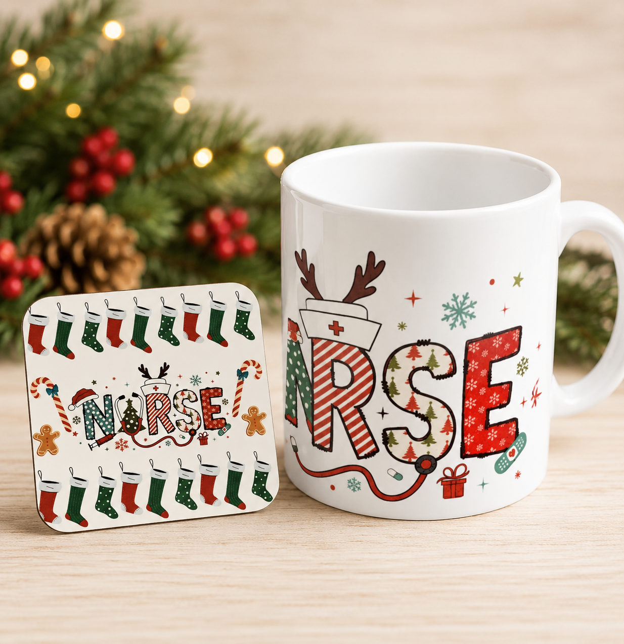 Personalised Xmas Nurse 11oz Mug and Coaster