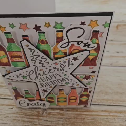 Personalised Handmade 3D Birthday Card | Beer Bottles Cheers Happy Birthday Star | Son Brother Dad | Any Relation | 6x8