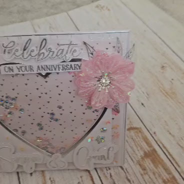 Personalised 3D Luxury Anniversary Shaker Card | Heart Sequins Both Names | Celebrate On Your Anniversary | 8x8