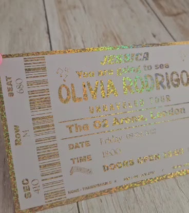 Personalised Foiled Concert Venue Surprise Ticket