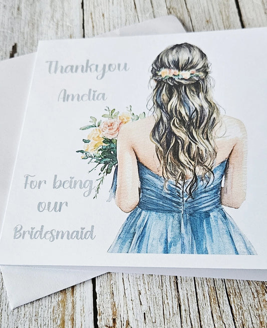 Personalised 300gsm 6x6  Bridesmaid Thankyou Card With Envelope
