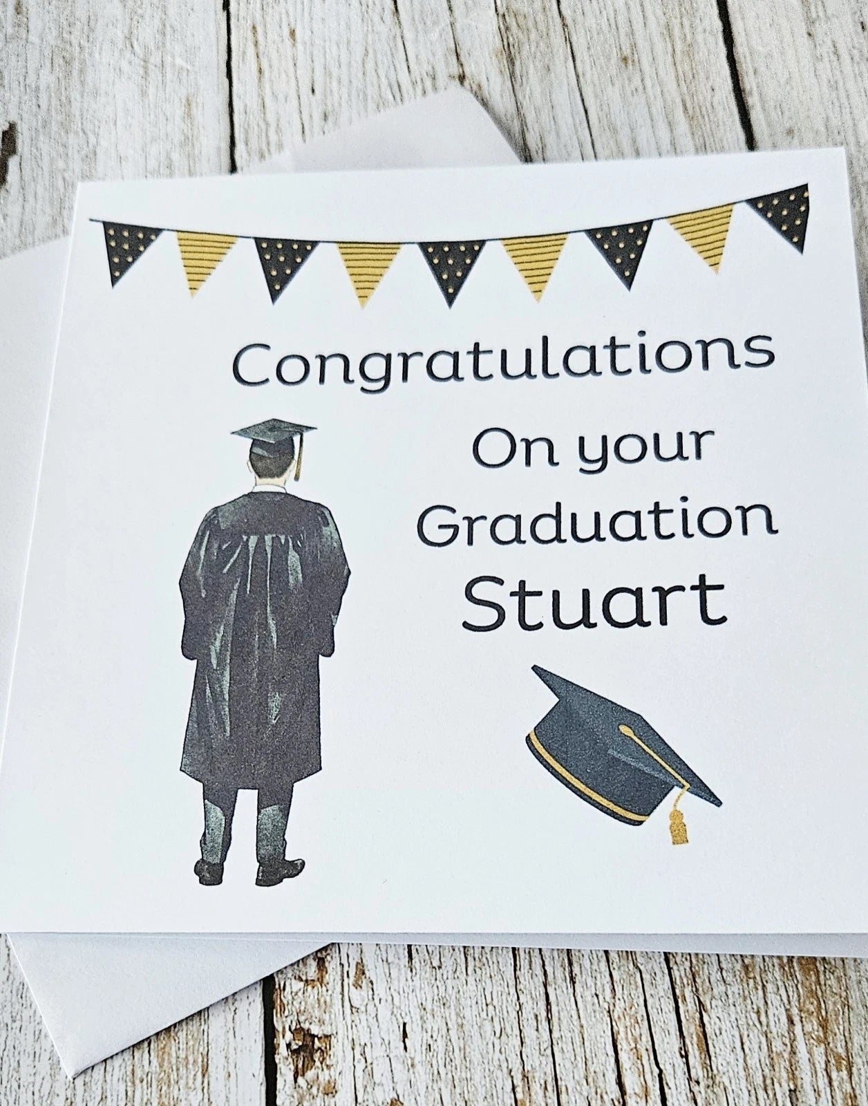 Personalised Male Graduation Congratulations Card | 6x6 Gold & Black