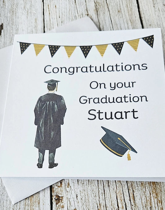 Personalised Male Graduation Congratulations Card | 6x6 Gold & Black