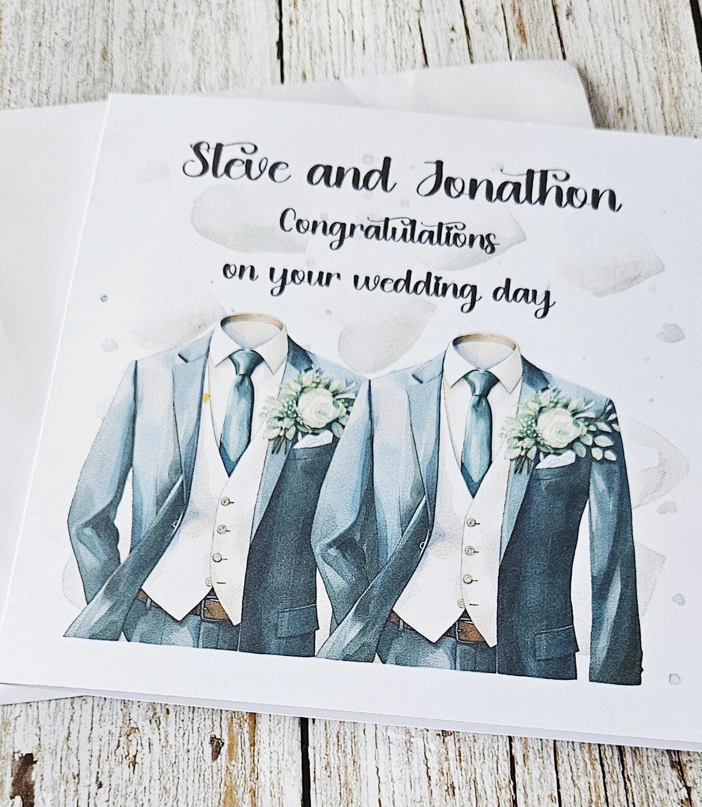Personalised Male  Same Sex 300gsm Wedding Day Card With White Envelope.