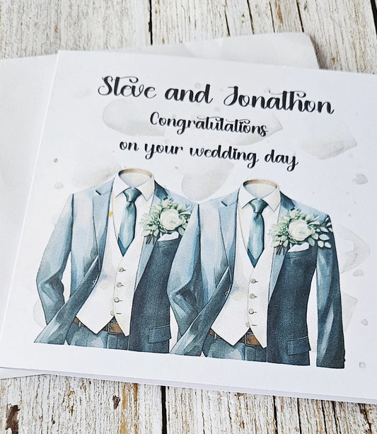 Personalised Male  Same Sex 300gsm Wedding Day Card With White Envelope.