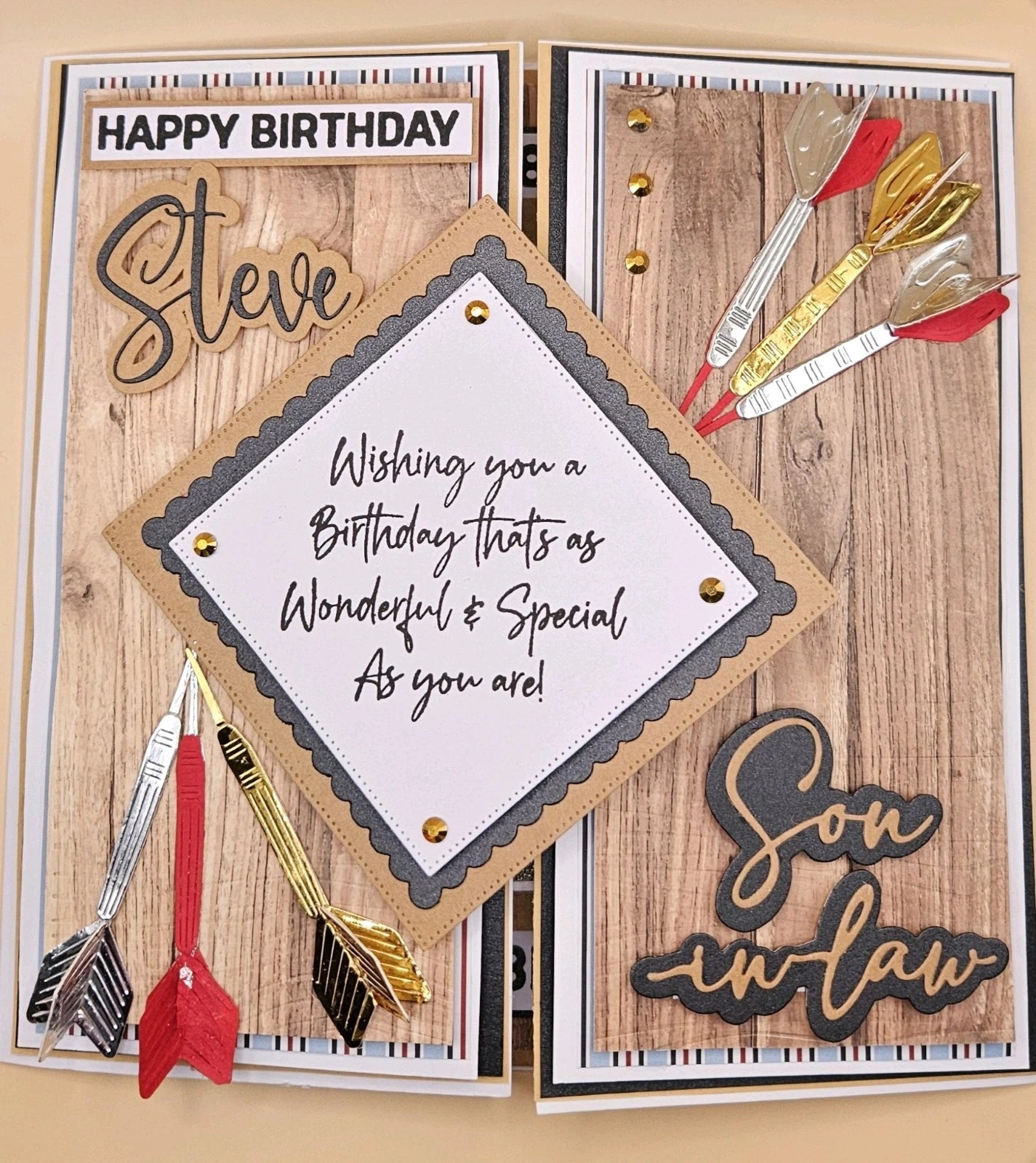 Personalised 3D Luxury Gatefold Birthday Card | Darts Dartboard 180 Bullseye | Any Relation | Handmade 8x8
