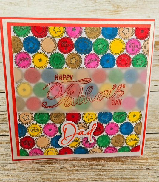 Personalised Handmade Father's Day & Birthday Card | Multicolour Beer Bottle Caps | Dad Grandad Stepdad | Any Relation | 8x8