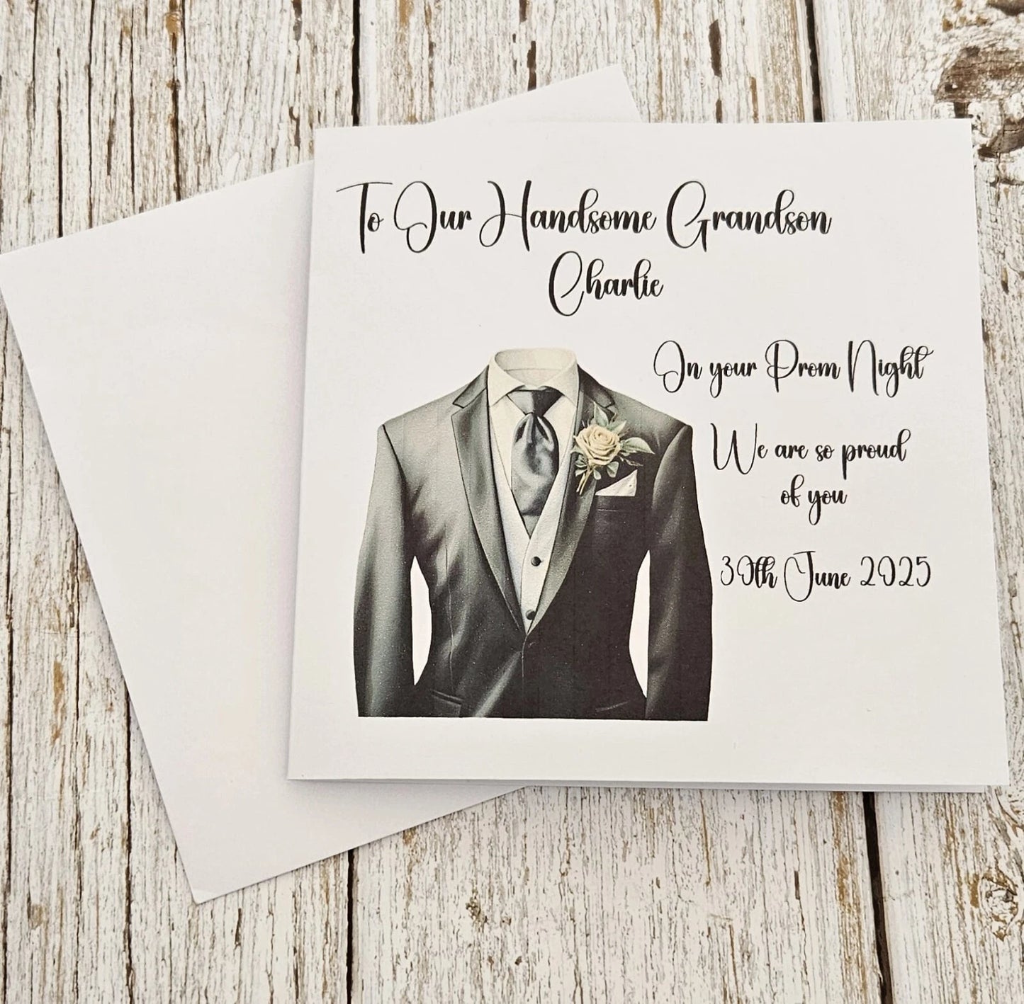 Personalised Prom Night Card | Suit Boutonnière | Grandson Son Brother Nephew | Any Relation & Date | 6x6