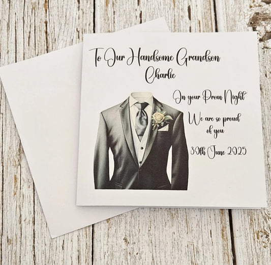 Personalised Prom Night Card | Suit Boutonnière | Grandson Son Brother Nephew | Any Relation & Date | 6x6