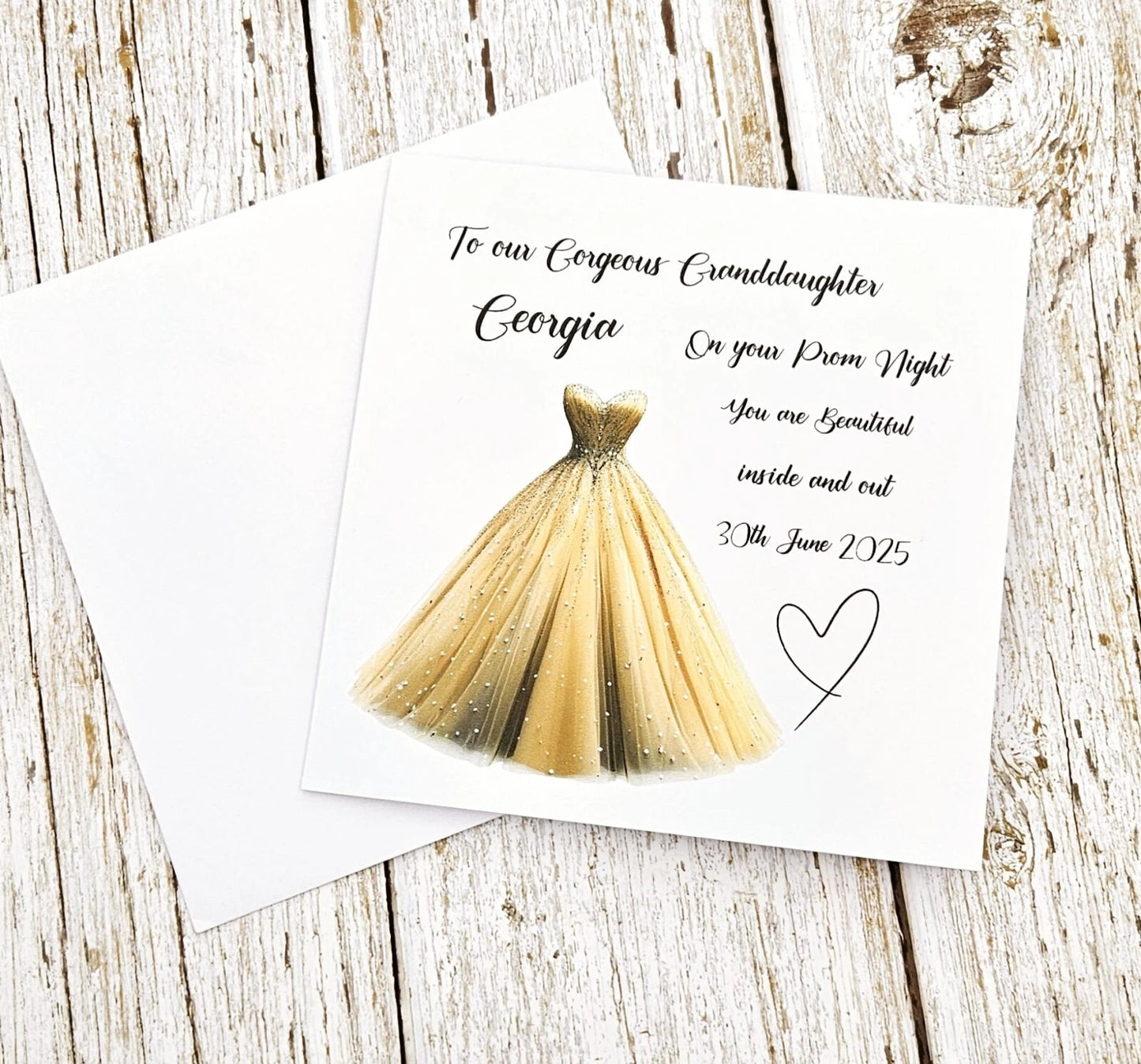 Personalised Prom Night Card | Gold Champagne Ballgown | Granddaughter Daughter Sister | Any Relation & Date | 6x6