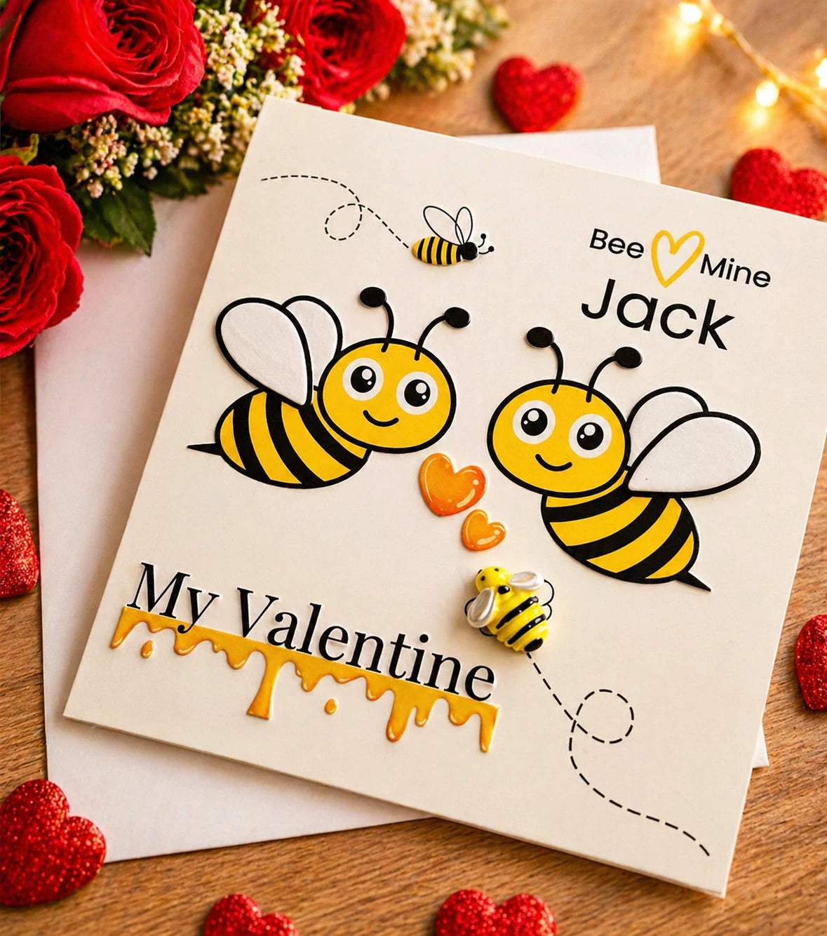 Personalised Bee Mine Valentine's Day Card | Cute Bumblebees Honey Drip | 6x6