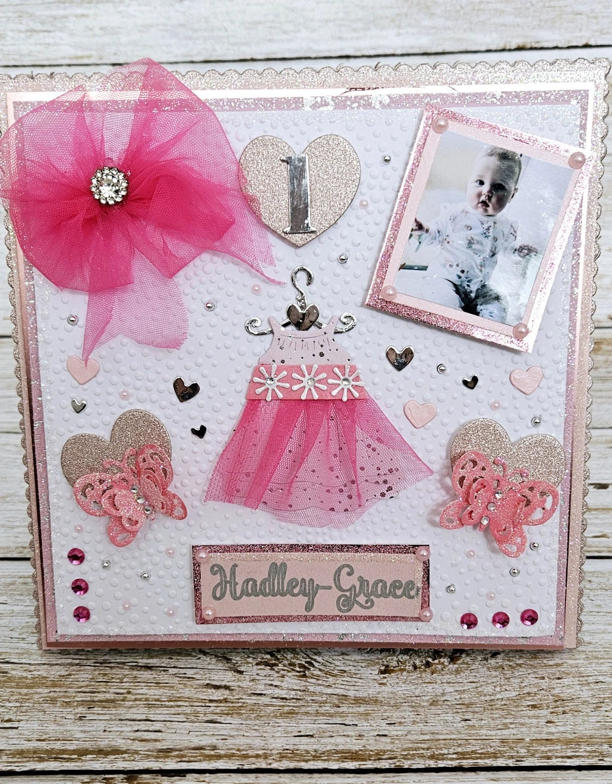 Personalised 3D Luxury Boxed 1st Birthday Card | Tutu Dress Photo Bow | Daughter Granddaughter Niece | Name & Photo | 8x8