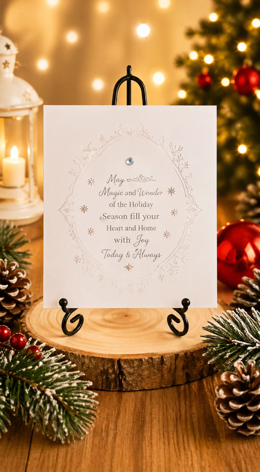 Personalised 3D Luxury Boxed Christmas Card | Ice Blue Poinsettias Silver Glitter | Any Relation | Handmade 8x8