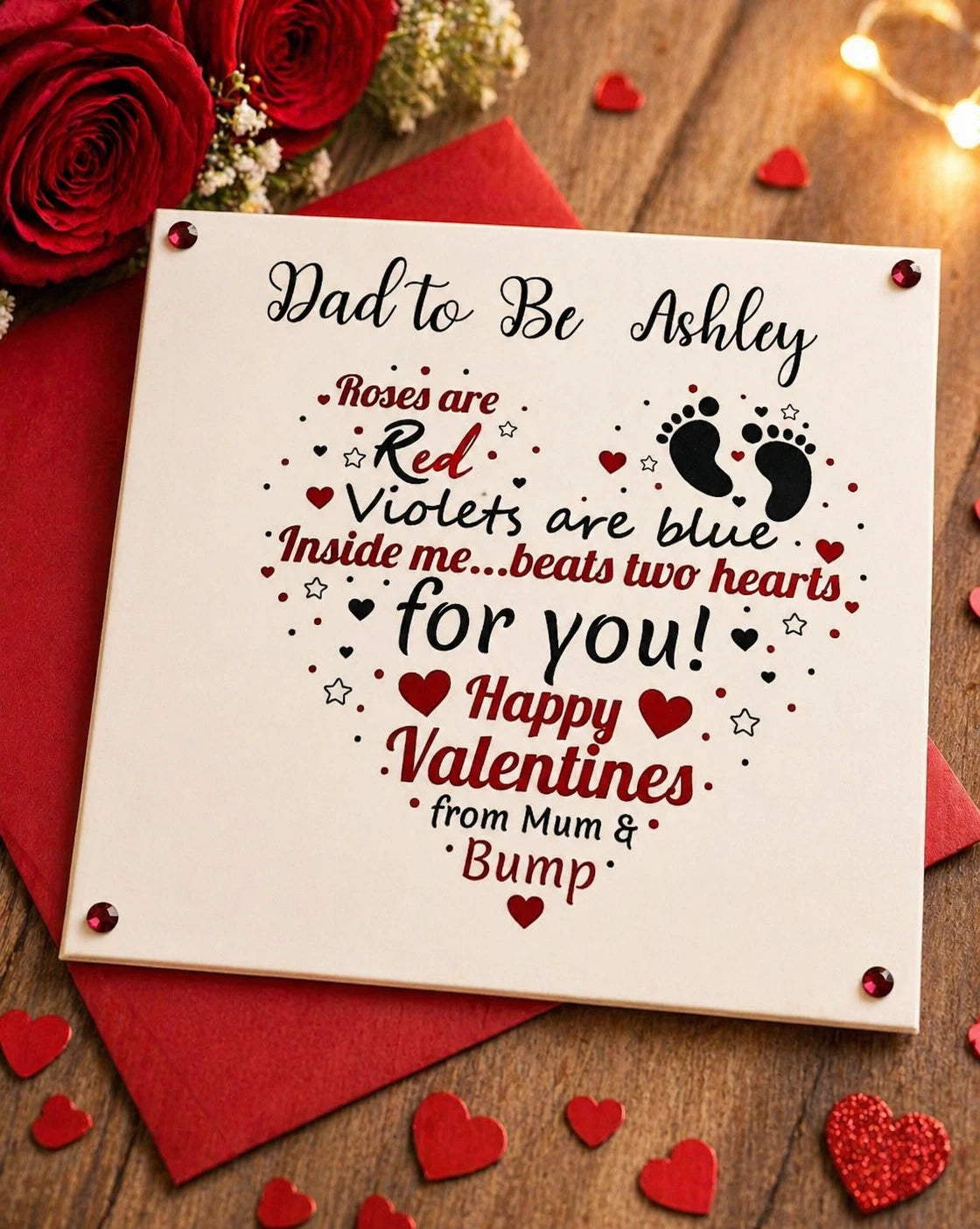 Personalised Dad To Be Valentine's Day Card | From Mum & Bump | Two Hearts Poem