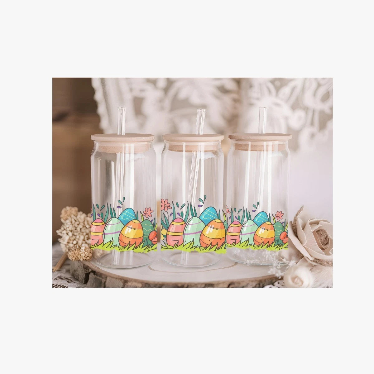 Personalised Easter Egg Acrylic  or Glass 16oz Libby Can with Lid and Straw