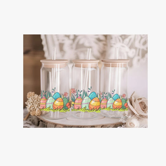 Personalised Easter Egg Acrylic  or Glass 16oz Libby Can with Lid and Straw