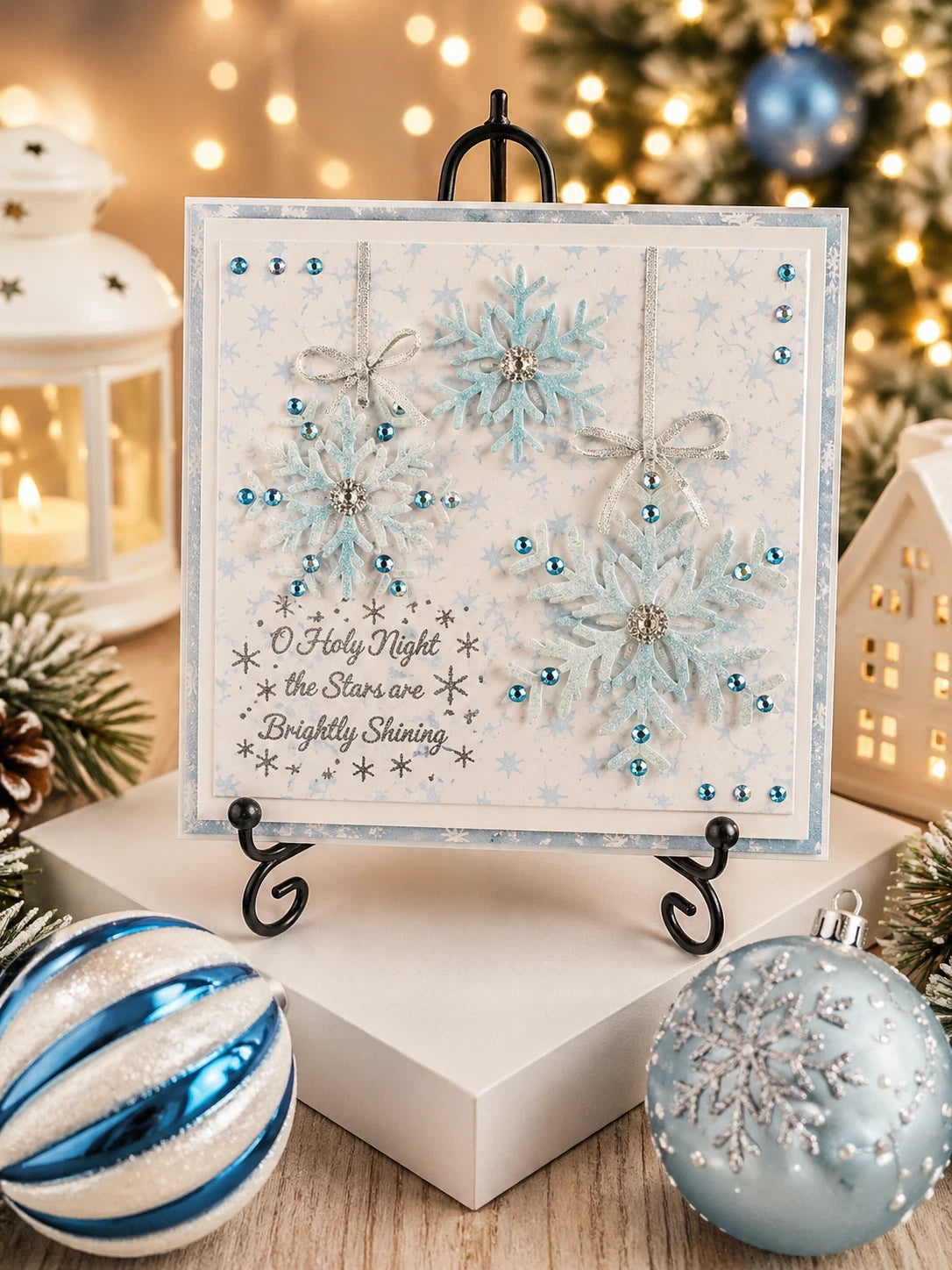 Personalised 3D Luxury Boxed Christmas Card | O Holy Night Snowflake Baubles | Any Relation | Handmade 8x8