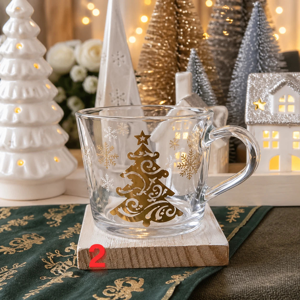 Christmas Glass Mug | 5 Festive Designs | Gold & White | 36cl