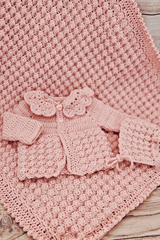 Gorgeous Little Girl Baby set  Containing Jacket, Bonnet and Blanket