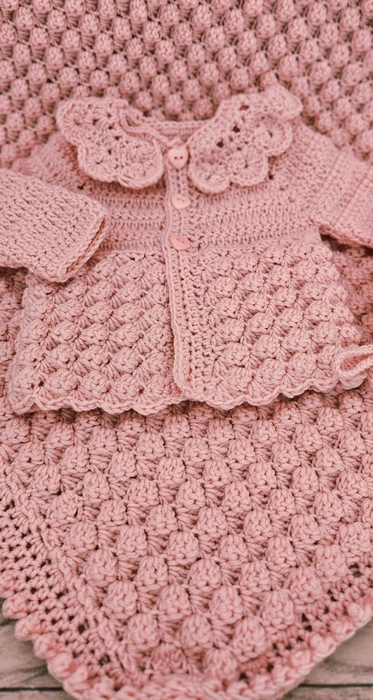 Gorgeous Little Girl Baby set  Containing Jacket, Bonnet and Blanket