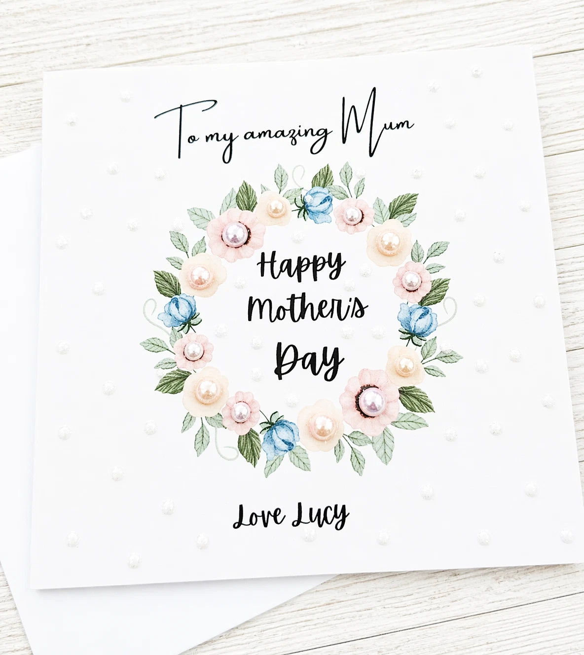 Personalised Mother's Day 6x6 Printed Card With Pearls  From Daughter Or Son.