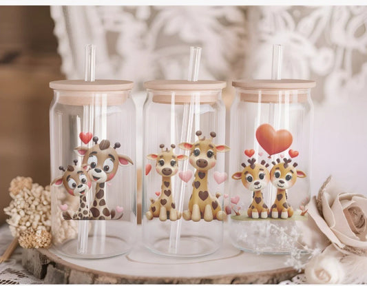 Personalised Giraffe 16oz Glass Libby Can.