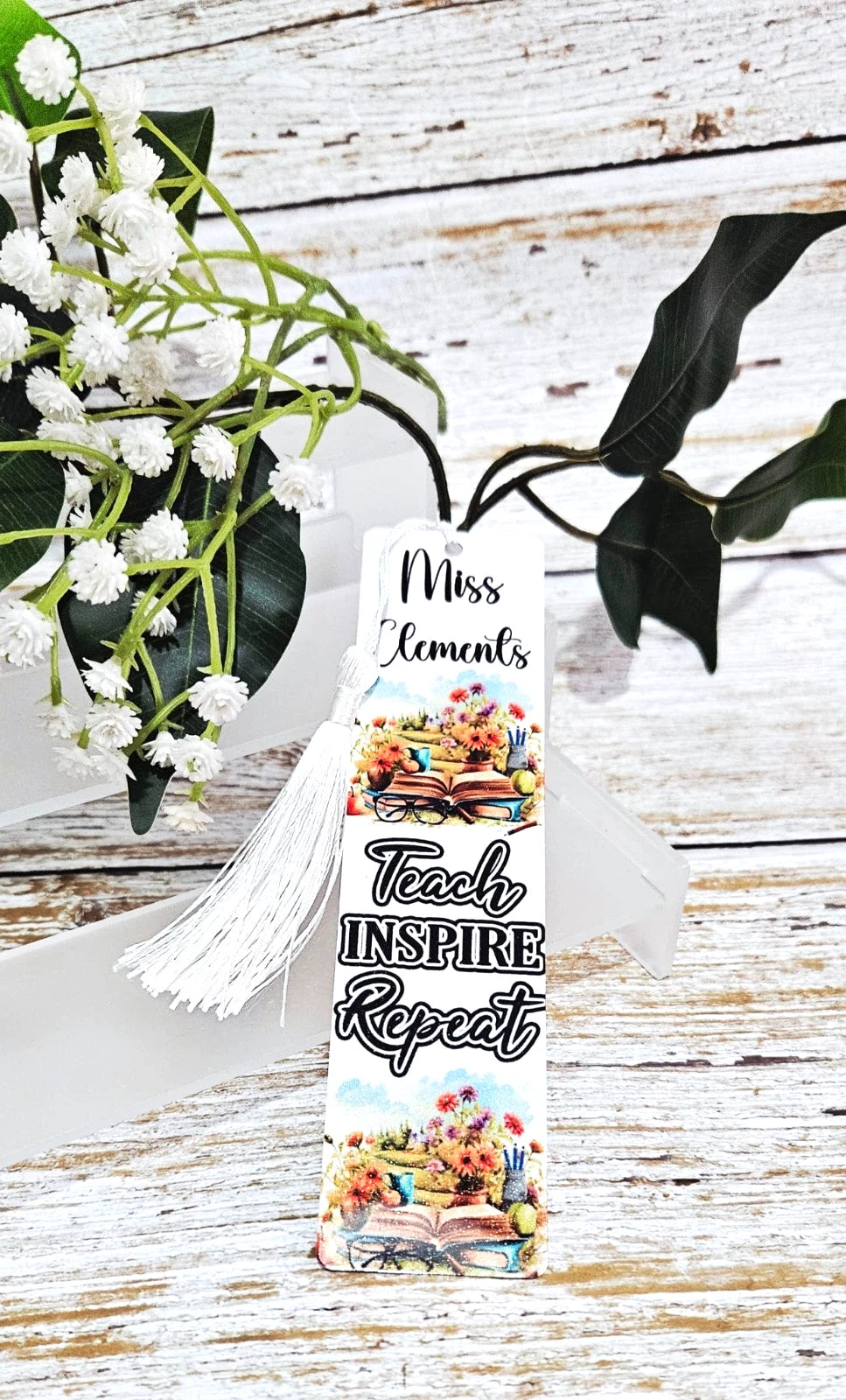🍎 Personalised "Teach, Inspire, Repeat" Metal Bookmark — Ideal Teacher End of Term Gift