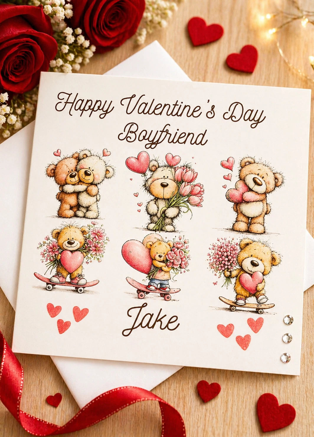 Personalised Boyfriend Valentine's Day Card | Six Teddy Bears | 6x6