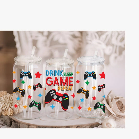 Personalised Acrylic Gaming 16oz Libby Can with Lid and Straw