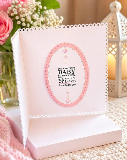 🐻 Welcome Baby Girl — Luxury 3D Handmade Boxed Card | 8x8 inch