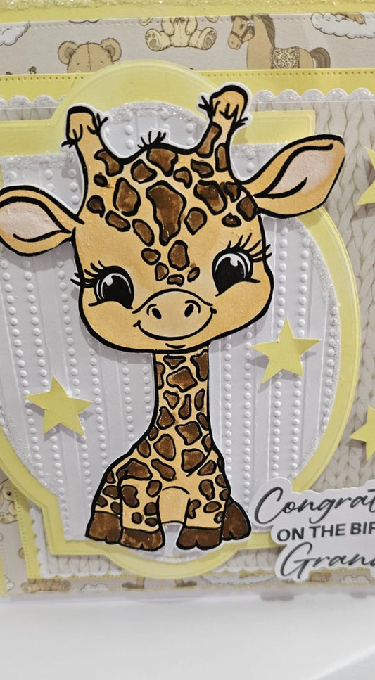 Luxury 3D Handmade Boxed New Baby Card | Adorable Giraffe Yellow Stars | Congratulations | Grandparents Parents | 8x8