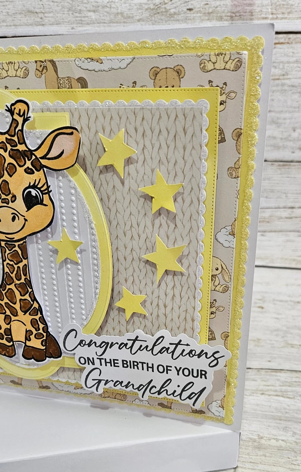 Luxury 3D Handmade Boxed New Baby Card | Adorable Giraffe Yellow Stars | Congratulations | Grandparents Parents | 8x8