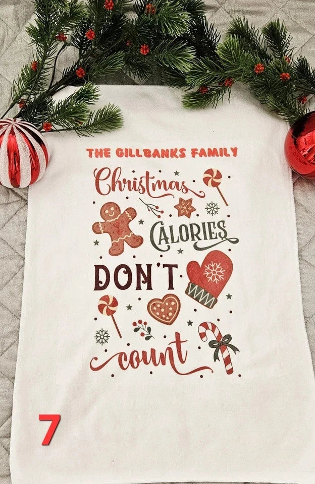 Personalised Christmas Kitchen Towel | 7 Festive Designs | Family Name