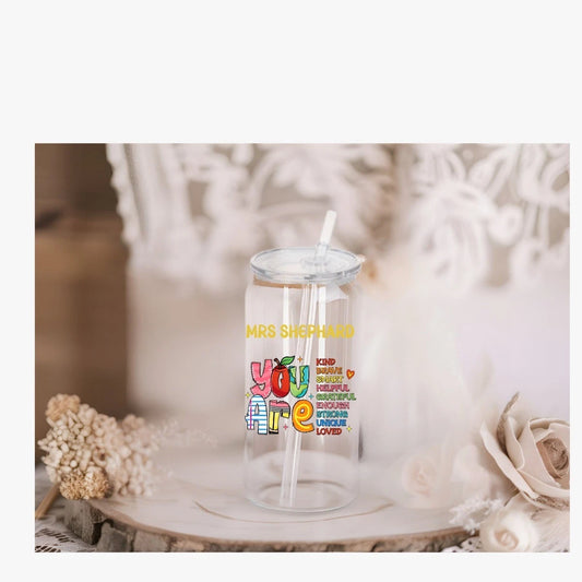 Personalised Teacher 16oz Acrylic or Glass libby can with lid and straw