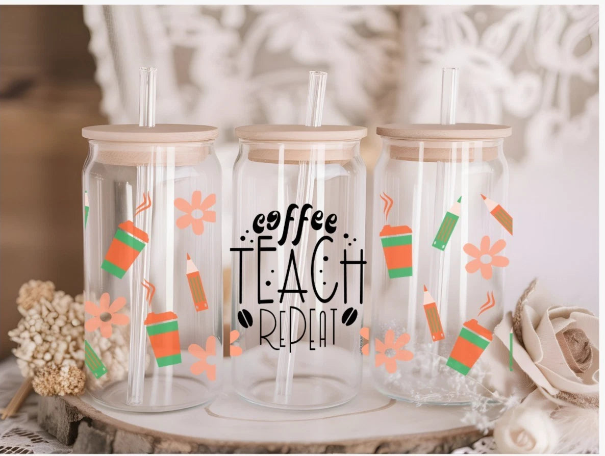 Personalised Teacher Acrlic or Glass 16oz Libby can with lid and straw