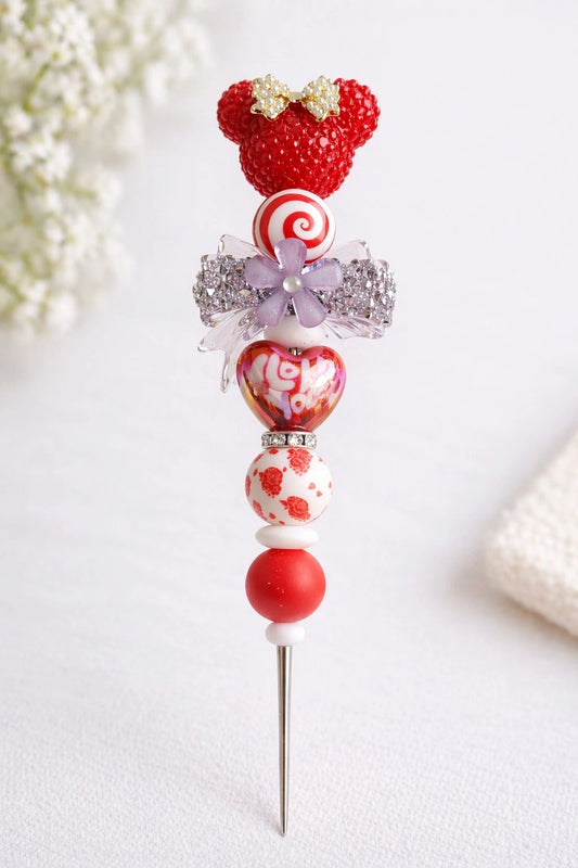 🐭 Red Mouse Ears Decorative Beaded Weeding Tool — Ideal Gift for Crafters & Disney Fans