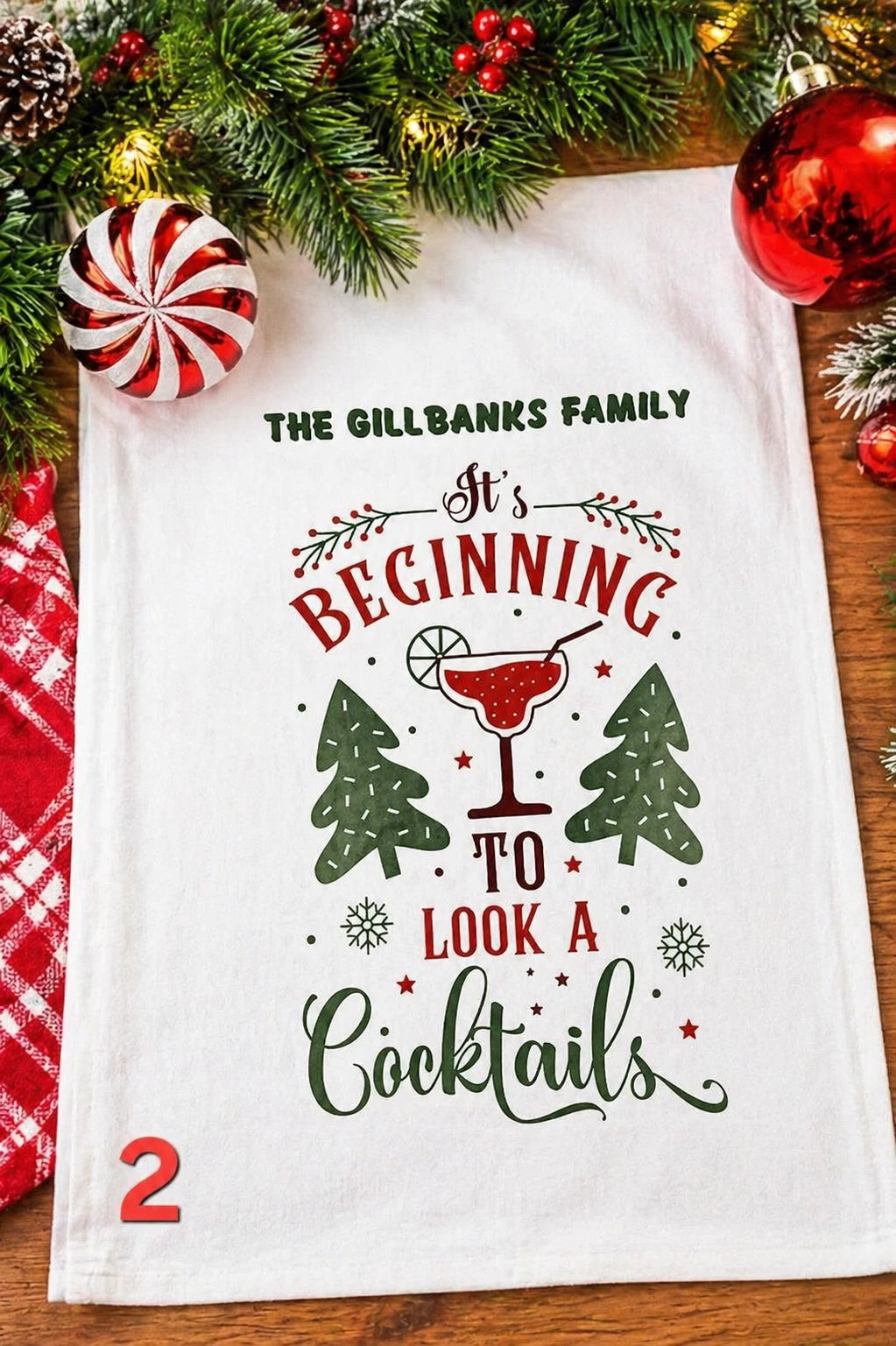 Personalised Christmas Kitchen Towel | 7 Festive Designs | Family Name