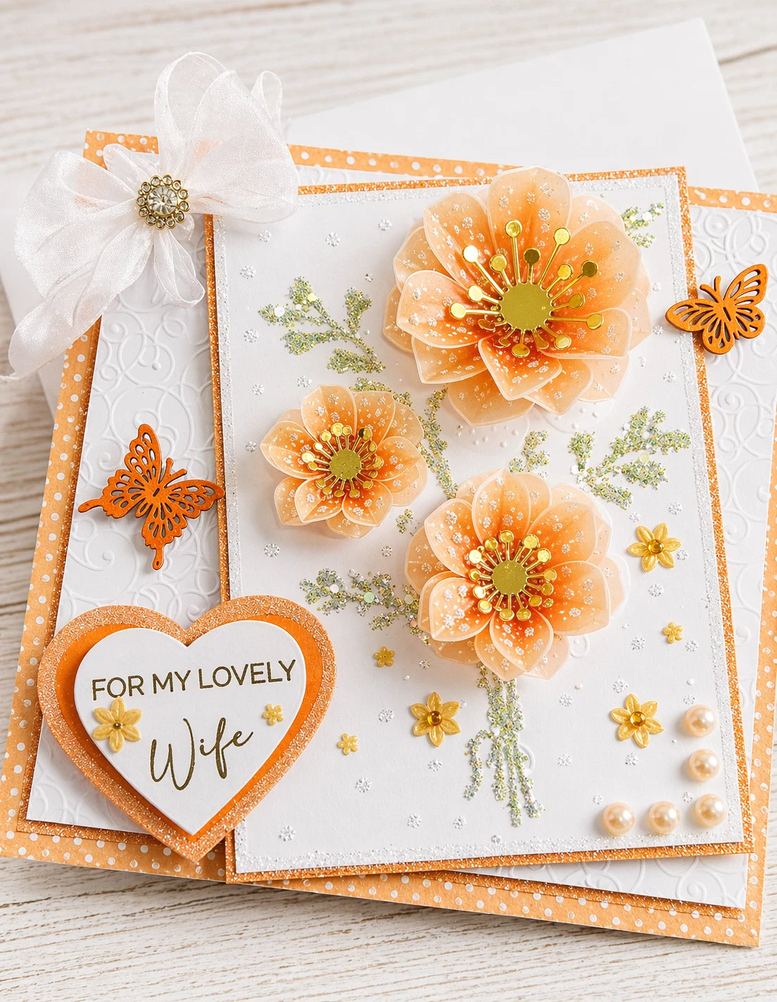 Luxury 3D Handmade Boxed Birthday Card | Amber Vellum Dahlia Blooms For My Lovely | Wife Mum Girlfriend Sister | Any Relation | 8x8