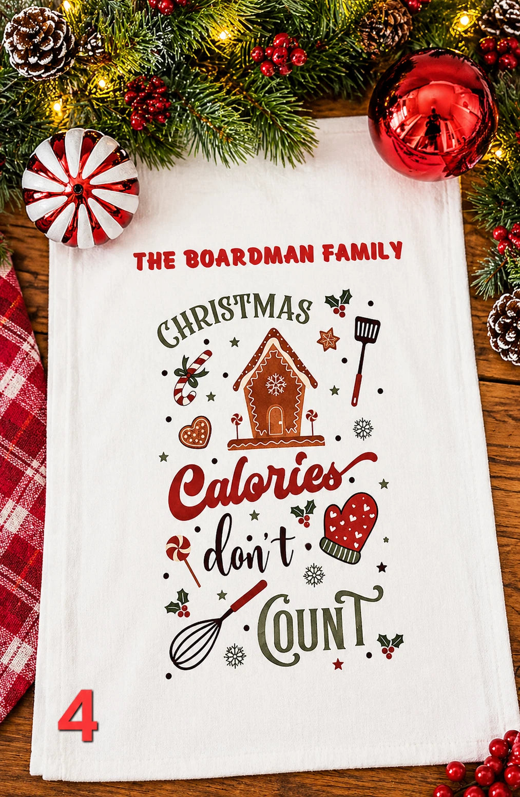Personalised Christmas Kitchen Towel | 7 Festive Designs | Family Name