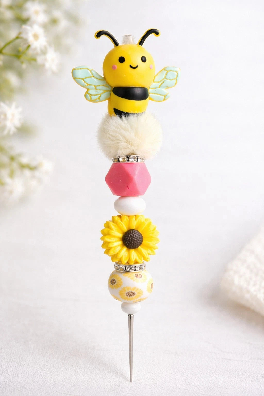🐝 Bee & Sunflower Decorative Beaded Weeding Tool — Ideal Gift for Crafters