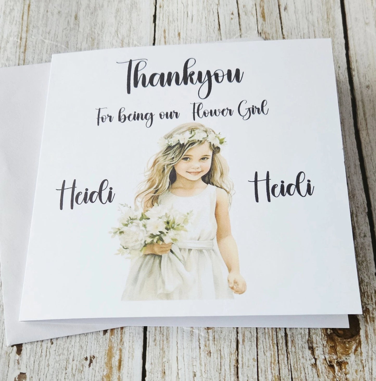 Personalised Thankyou For Being Our Flower Girl  300gsm Card White Envelope