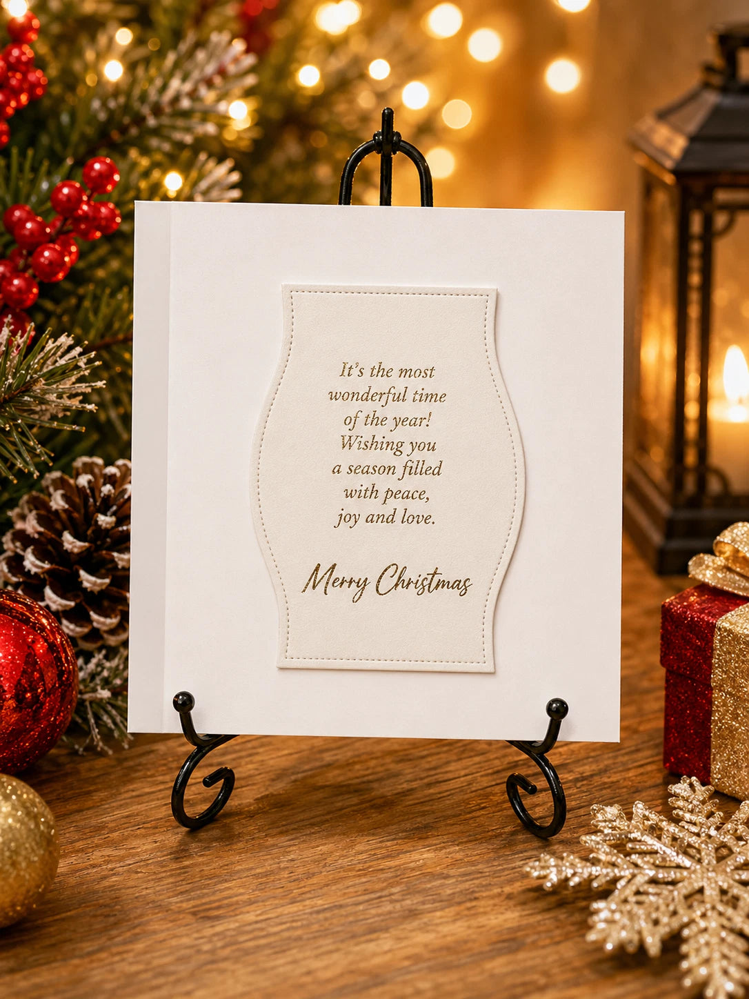 Personalised 3D Luxury Boxed Christmas Card | Poinsettia Winter Scene | Any Relation | Handmade 8x8